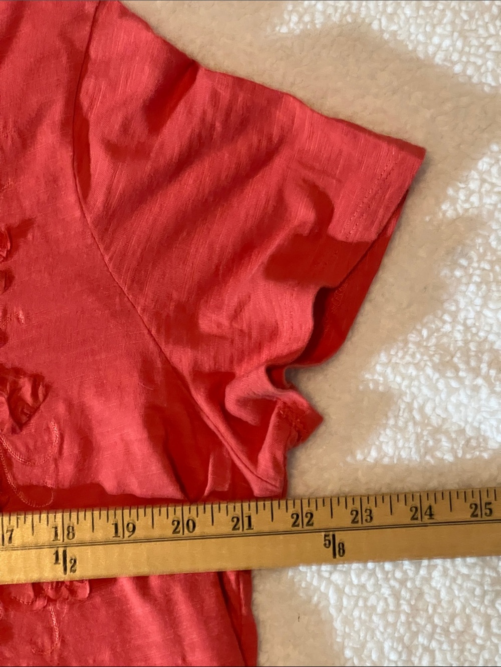 Chico's Coral Floral Embroidered Scoop Neck Tee size 3 (XL) - Picture 6 of 9